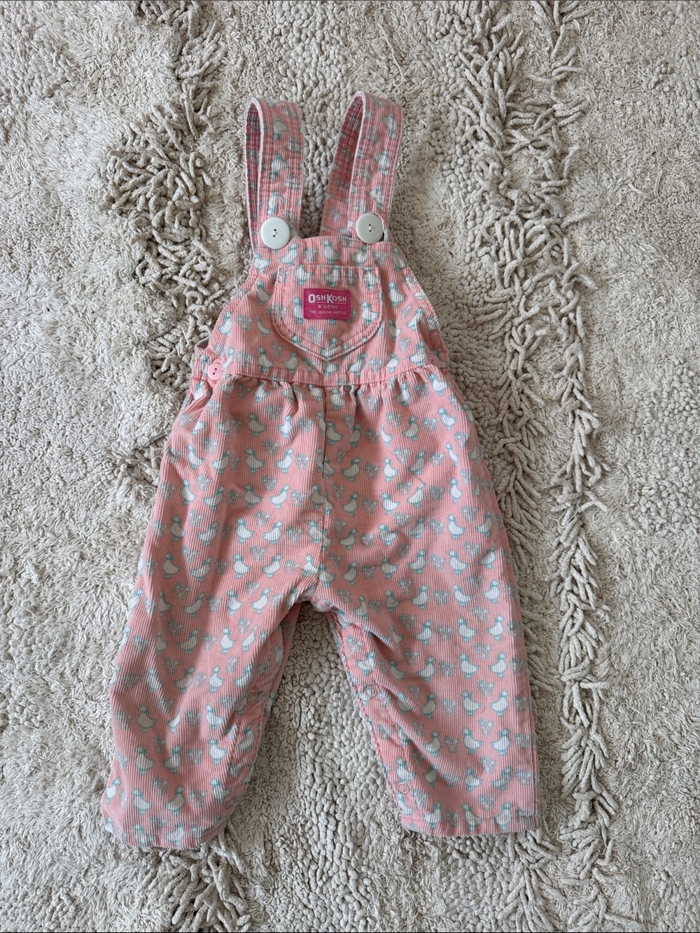 OshKosh B'gosh vintage Pink goose Print Corduroy Overalls 18mos